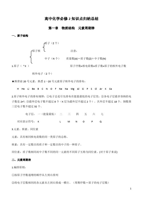 高一必修二人教版化学知识点新非常全(最新整理)