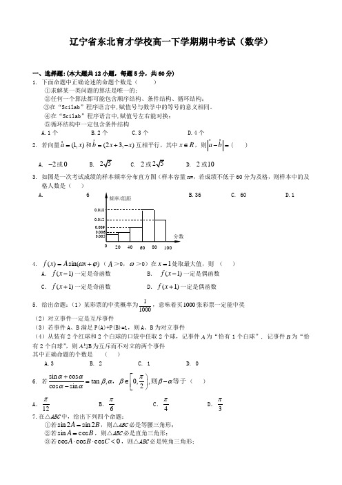 辽宁省东北育才学校高一下学期期中考试(数学).doc