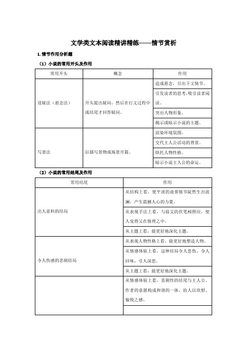 2022届高考语文文学类文本阅读精讲精练——情节赏析