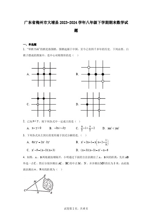 广东省梅州市大埔县2023-2024学年八年级下学期期末数学试题