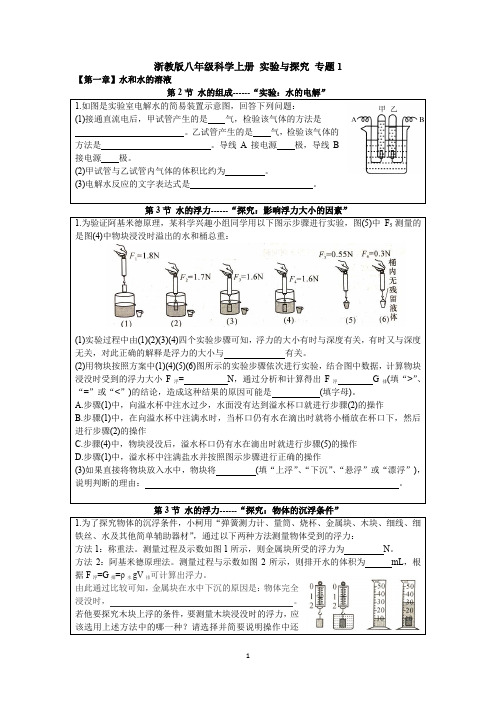 浙教版八年级科学上册 实验与探究 专题1