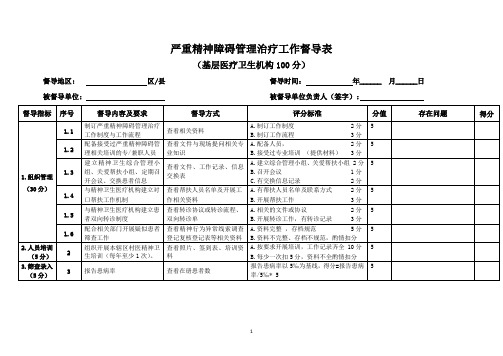 严重精神障碍管理治疗工作督导表(基层)