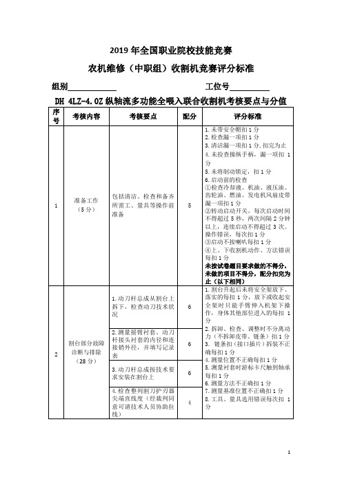 2019年全国院校技能竞赛收割机评分标准