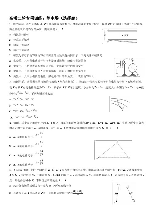 高中物理：一轮复习专项练习静电场(选择题)带答案