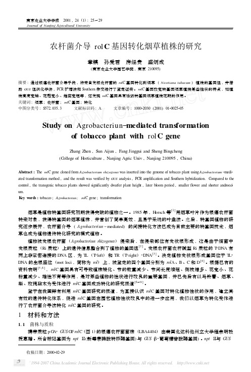 农杆菌介导的rolC基因转化烟草的研究