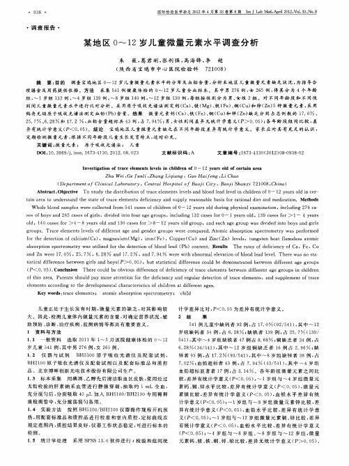 某地区0～12岁儿童微量元素水平调查分析