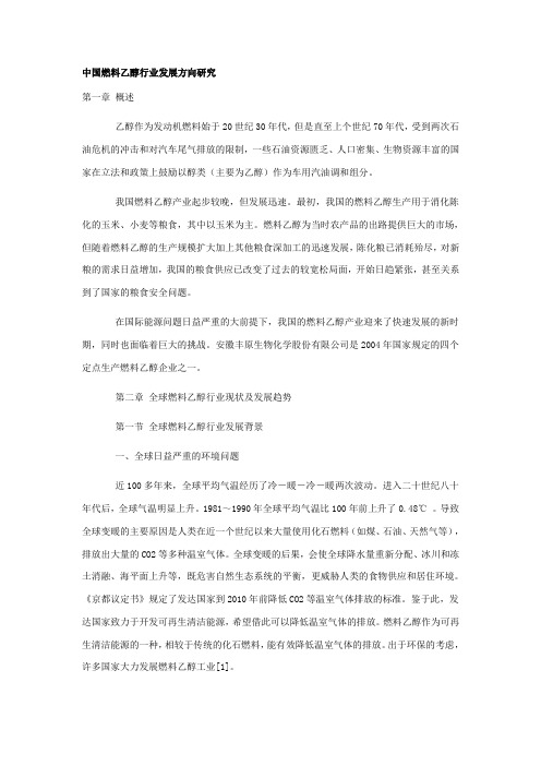 中国燃料乙醇行业发展方向研究