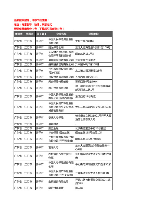 新版广东省江门市开平市保险企业公司商家户名录单联系方式地址大全126家