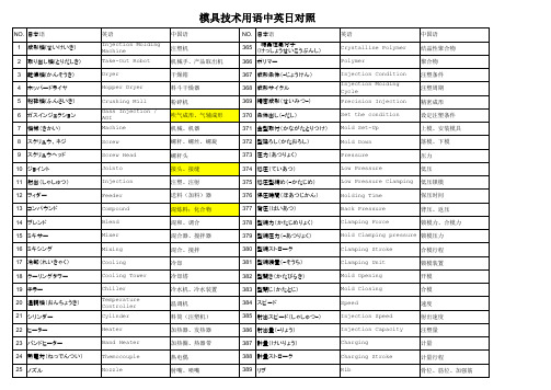 注塑成型生产及模具技术 专业词汇 中文英文日文对照