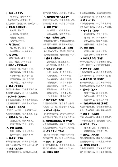 优秀诗文背诵推荐篇目打印稿75+61篇(2011版语文课程标准)