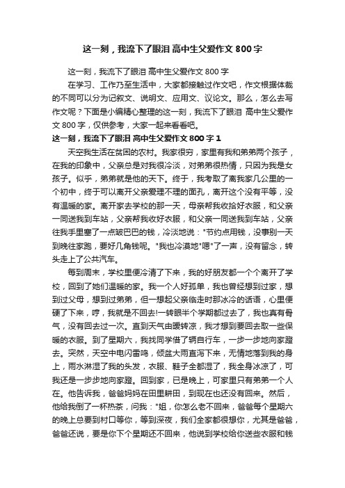 这一刻，我流下了眼泪高中生父爱作文800字