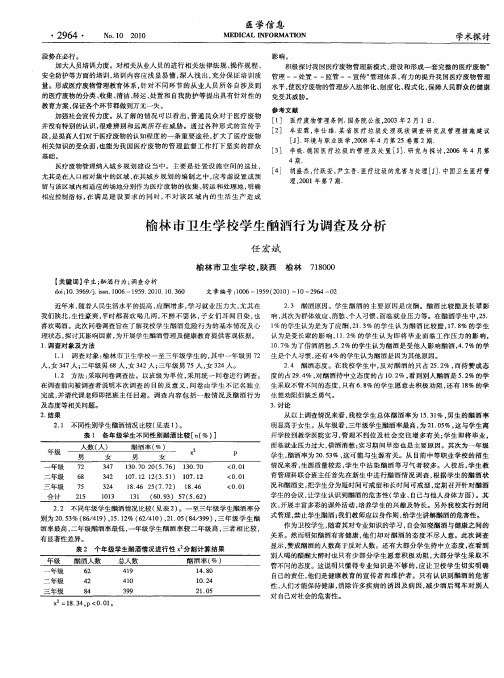 榆林市卫生学校学生酗酒行为调查及分析