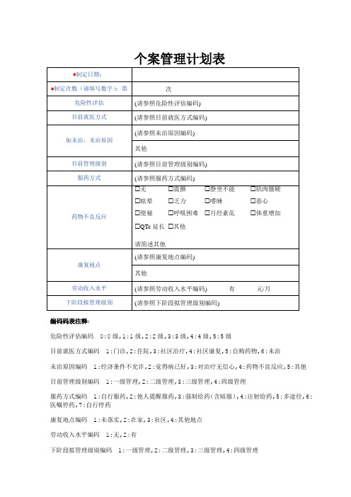 个案管理计划表