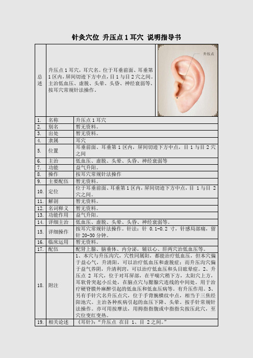 针灸穴位 升压点1耳穴 说明指导书