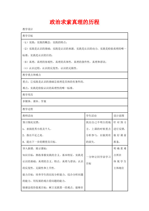 高中政治 4.6 政治求索真理的历程教案 新人教版必修4-新人教版高一必修4政治教案