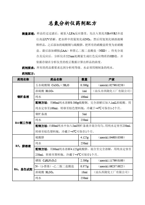 总氮分析仪药剂配方