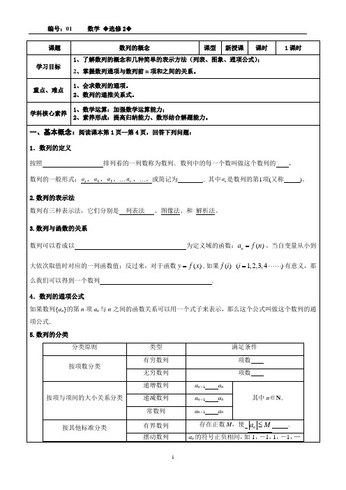 高中数学人教A版选择性必修二01数列的概念