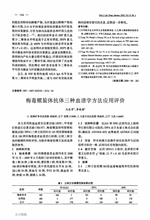 梅毒螺旋体抗体三种血清学方法应用评价