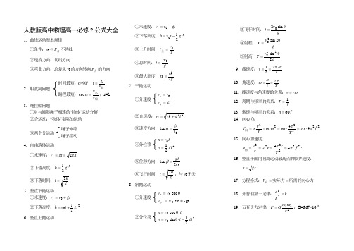 人教版高中物理高一必修2公式大全和典型例题
