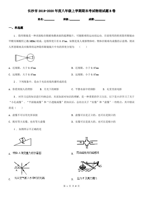 长沙市2019-2020年度八年级上学期期末考试物理试题B卷