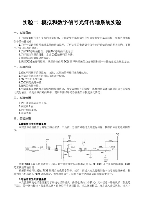 实验二 模拟和数字信号光纤传输系统实验