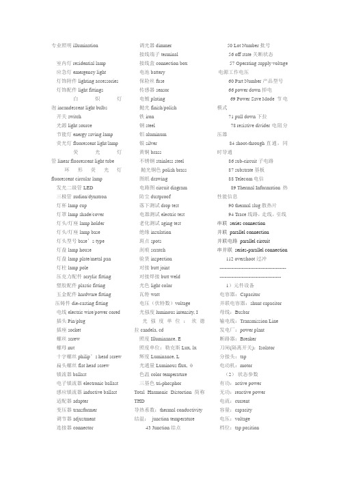 LED照明及灯饰行业中英文词汇对照