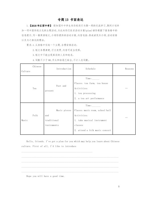 2019中考英语试题分项版解析汇编第01期专题13书面表达含解析