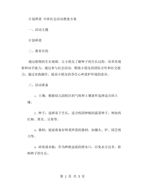 “计划种菜”中班社会活动教案方案