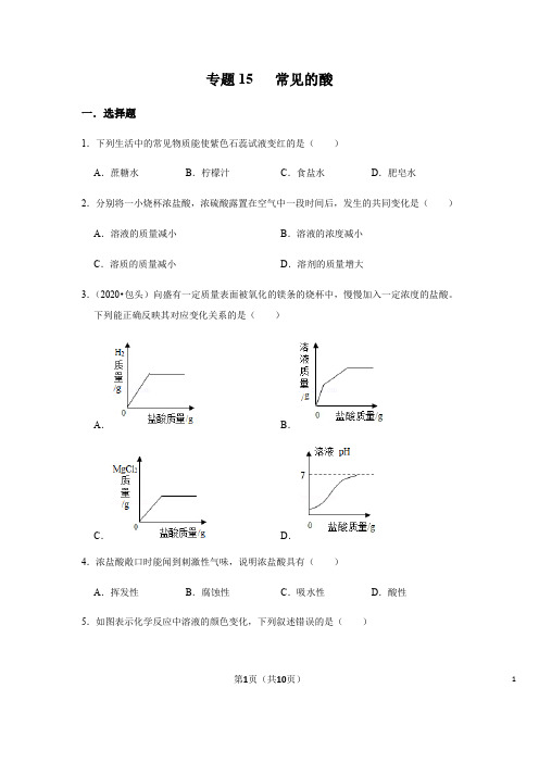 专题15 常见的酸(原卷版)