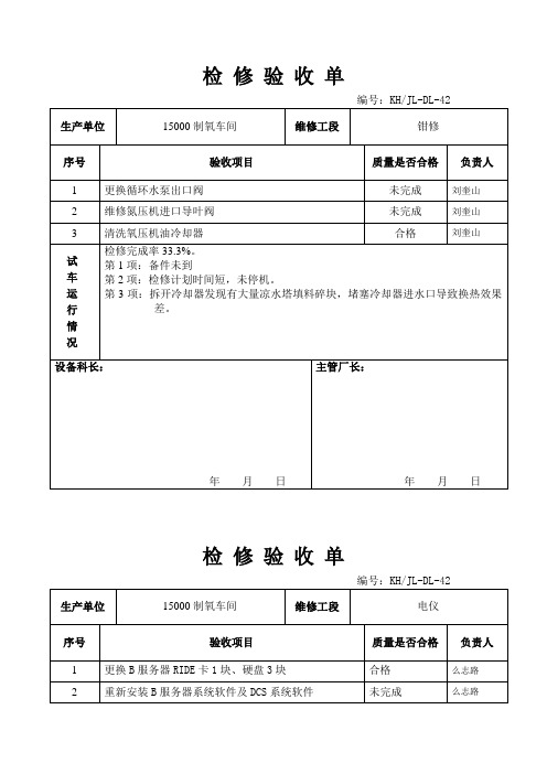 动力厂6月份检修验收单