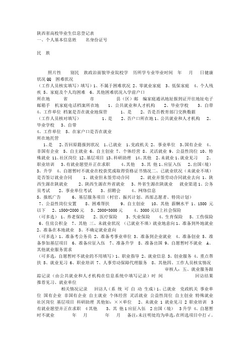 陕西省高校毕业生信息登记表