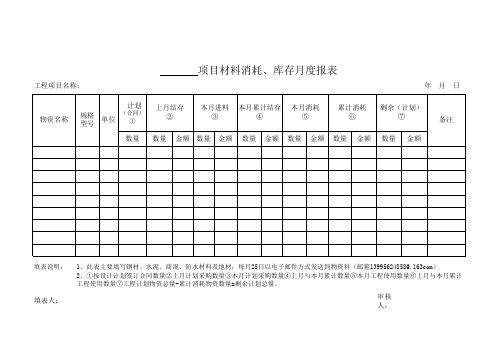 项目材料消耗、库存月度报表