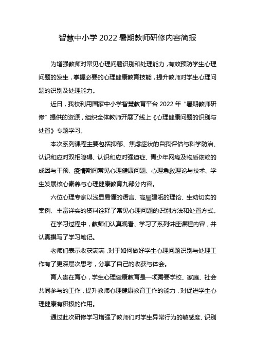 智慧中小学2022暑期教师研修内容简报