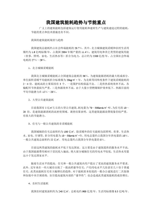 我国建筑能耗趋势与节能重点