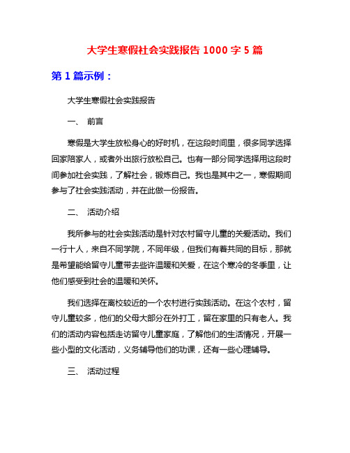 大学生寒假社会实践报告1000字5篇