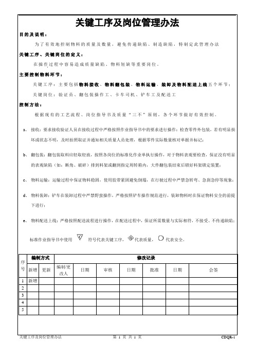 关键工序及岗位管理办法