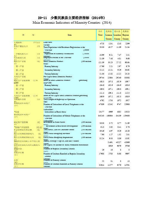 广东统计年鉴2015社会经济发展指标：少数民族县主要经济指标(2014年)