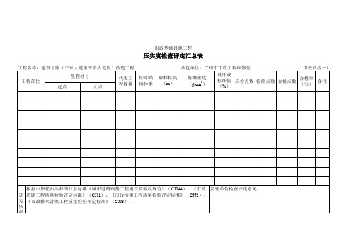 压实度检查评定汇总表 表格 XLS格式 