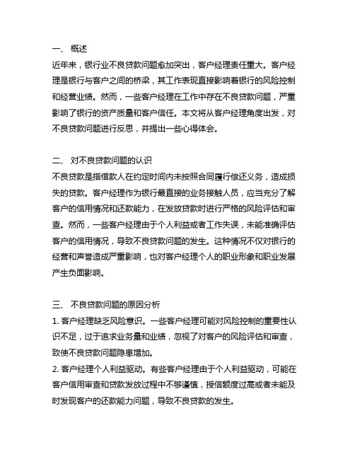 银行 客户经理不良贷款 反思心得