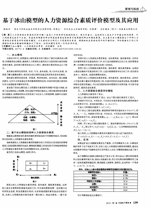 基于冰山模型的人力资源综合素质评价模型及其应用