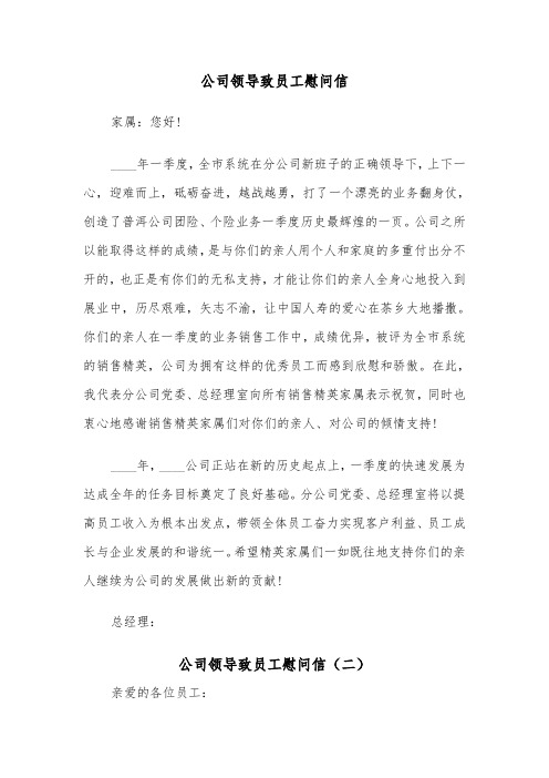 公司领导致员工慰问信（二篇）