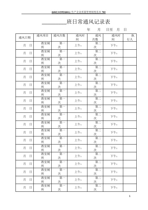 班日常通风记录表