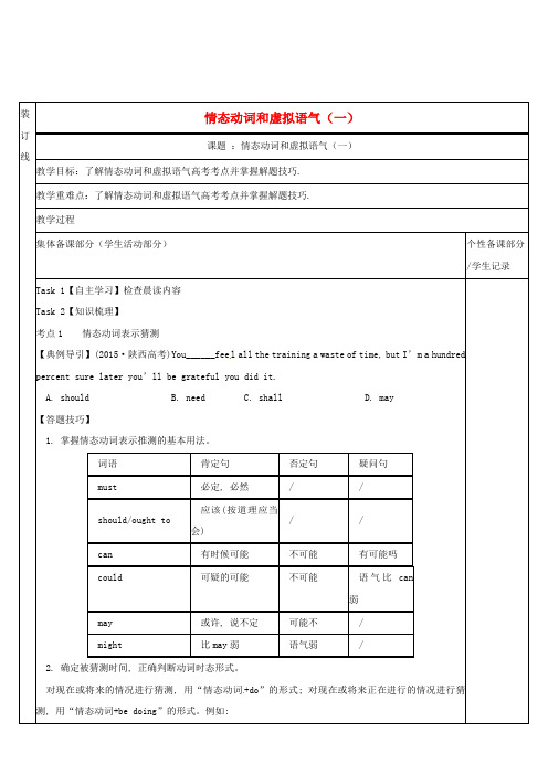 高三英语二轮复习语法专项七情态动词和虚拟语气(一)教学案