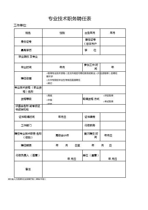 专业技术职务聘任表2012年新版