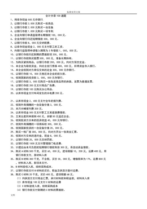 会计分录100题经典