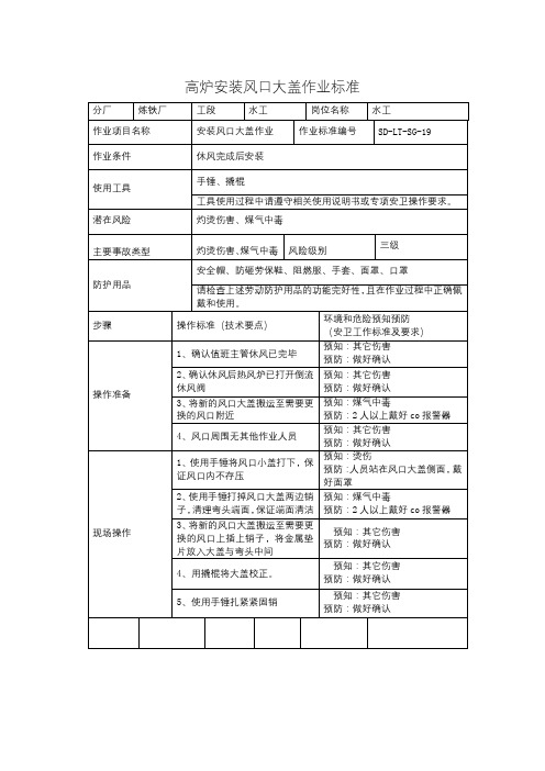 高炉安装风口大盖作业标准