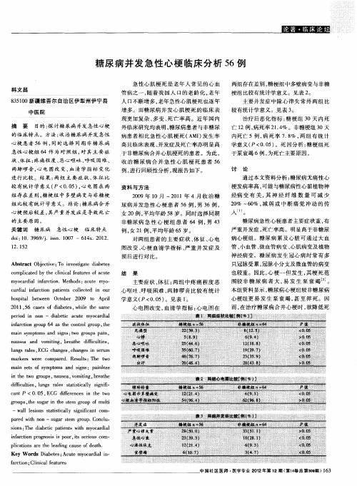 糖尿病并发急性心梗临床分析56例