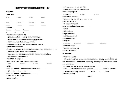 最新六年级小升初语文真题试卷(七) 含答案