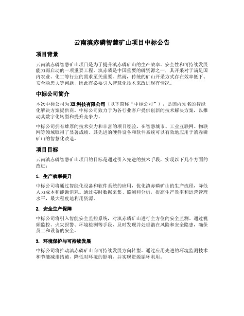 云南滇赤磷智慧矿山项目中标公告