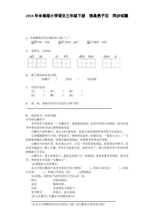 三年级下语文同步试题-我是男子汉长春版